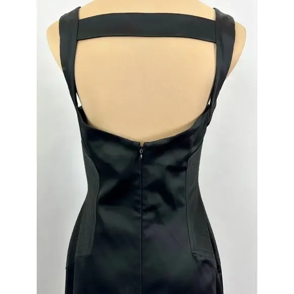 Vintage 90s Y2K Cache Black Satin Bustier Mini Dress Size 4 Small LBD Minimalism - Picture 4 of 12